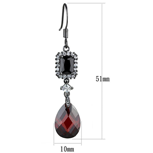 Alamode Ruthenium Brass Earrings with AAA Grade CZ in Garnet - Flyclothing LLC