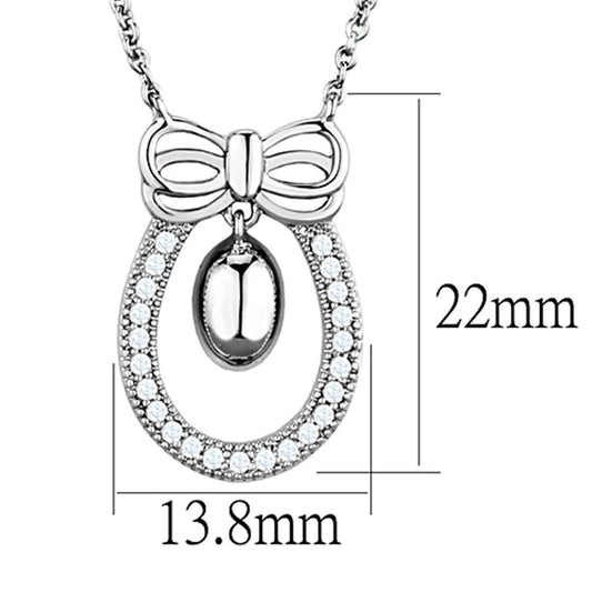 Alamode Rhodium Brass Necklace with AAA Grade CZ in Clear - Flyclothing LLC