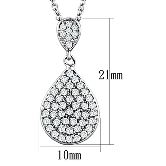 Alamode Rhodium Brass Necklace with AAA Grade CZ in Clear - Flyclothing LLC