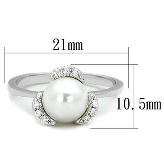 Alamode Rhodium Brass Ring with Synthetic Pearl in White - Flyclothing LLC