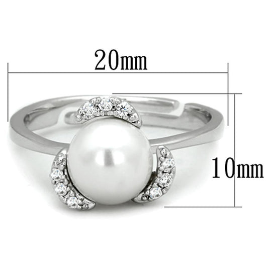 Alamode Rhodium Brass Ring with Synthetic Pearl in White - Flyclothing LLC