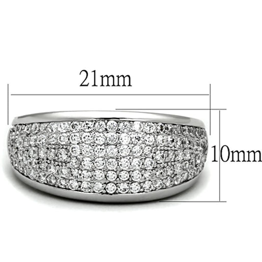 Alamode Rhodium Brass Ring with AAA Grade CZ in Clear - Flyclothing LLC