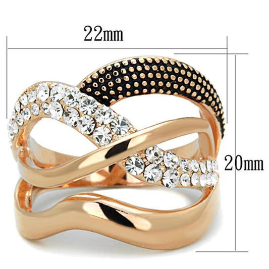 Alamode Rose Gold Brass Ring with Top Grade Crystal in Clear - Alamode