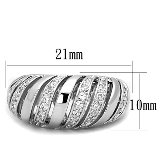 Alamode Rhodium Brass Ring with AAA Grade CZ in Clear - Flyclothing LLC