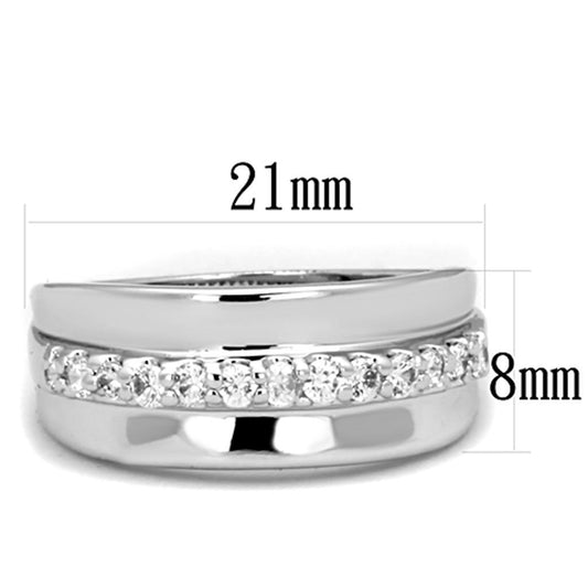 Alamode Rhodium Brass Ring with AAA Grade CZ in Clear - Flyclothing LLC