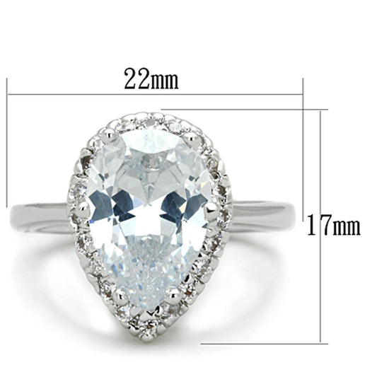 Alamode Rhodium Brass Ring with AAA Grade CZ in Clear - Flyclothing LLC