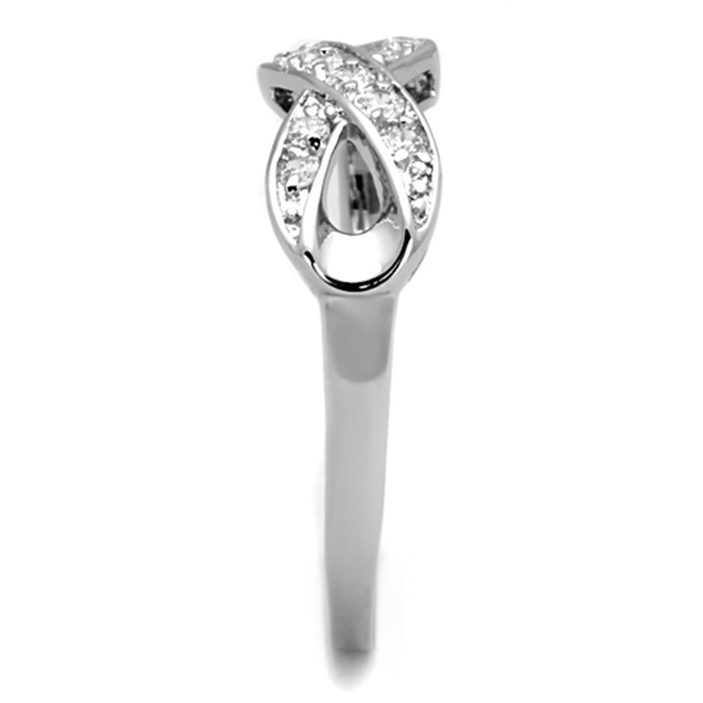 Alamode Rhodium Brass Ring with AAA Grade CZ in Clear - Flyclothing LLC