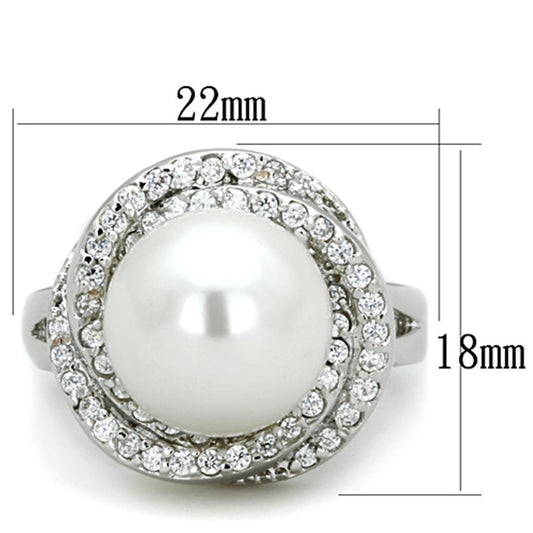 Alamode Rhodium Brass Ring with Synthetic Pearl in White - Alamode