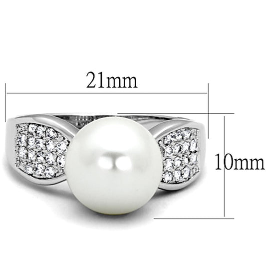 Alamode Rhodium Brass Ring with Synthetic Pearl in White - Alamode