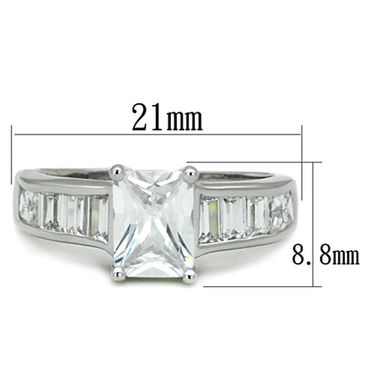 Alamode Rhodium Brass Ring with AAA Grade CZ in Clear - Flyclothing LLC