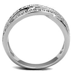 Alamode Rhodium Brass Ring with AAA Grade CZ in Clear - Flyclothing LLC