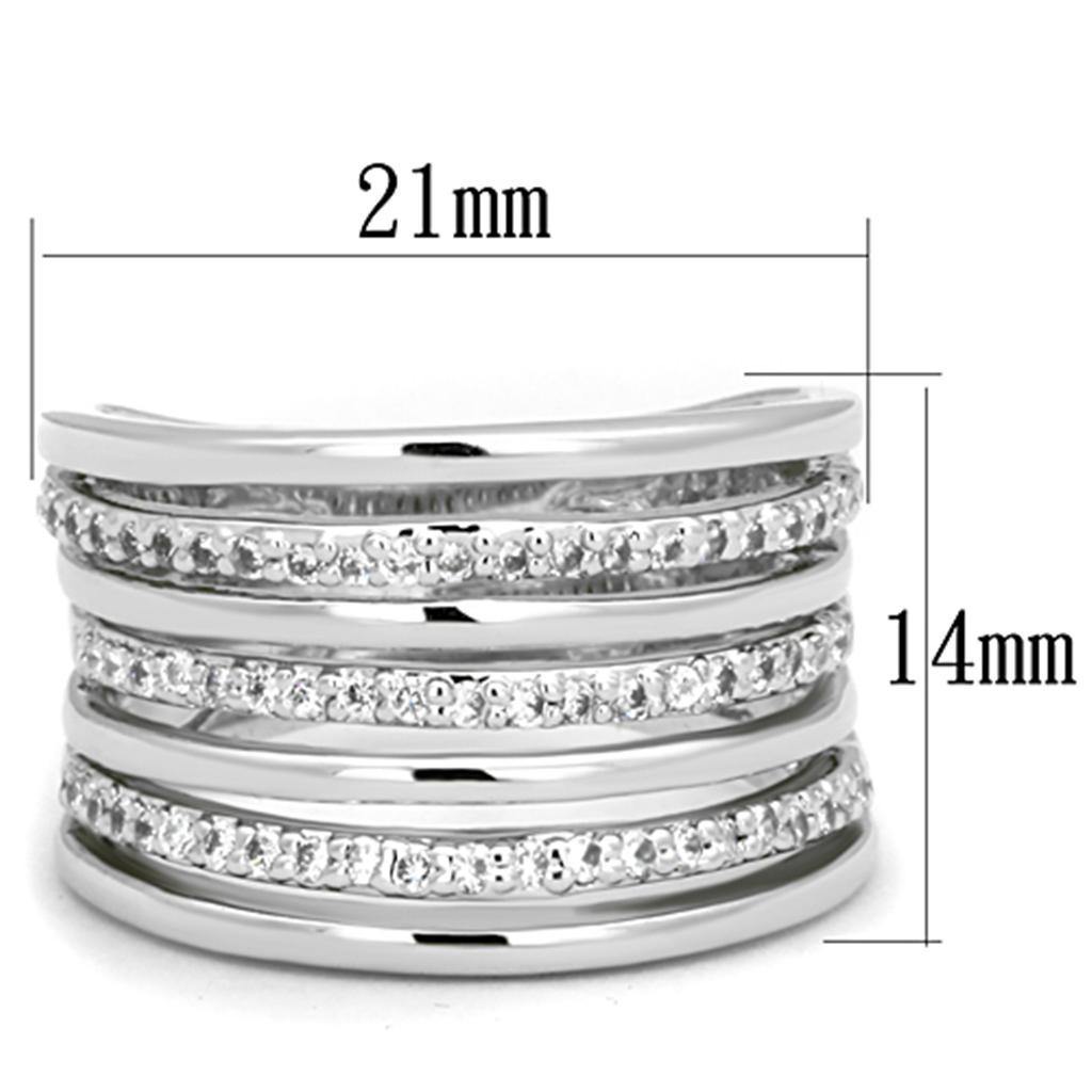 Alamode Rhodium Brass Ring with AAA Grade CZ in Clear - Flyclothing LLC