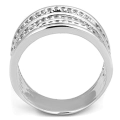 Alamode Rhodium Brass Ring with AAA Grade CZ in Clear - Flyclothing LLC