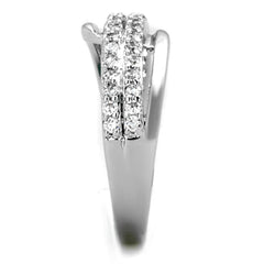 Alamode Rhodium Brass Ring with AAA Grade CZ in Clear - Flyclothing LLC