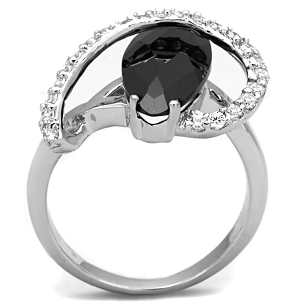 Alamode Rhodium Brass Ring with AAA Grade CZ in Jet - Flyclothing LLC