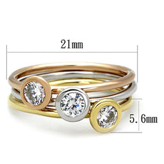 Alamode Rhodium + Gold + Rose Gold Brass Ring with AAA Grade CZ in Clear - Alamode