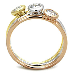 Alamode Rhodium + Gold + Rose Gold Brass Ring with AAA Grade CZ in Clear - Alamode