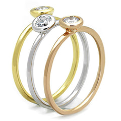 Alamode Rhodium + Gold + Rose Gold Brass Ring with AAA Grade CZ in Clear - Alamode