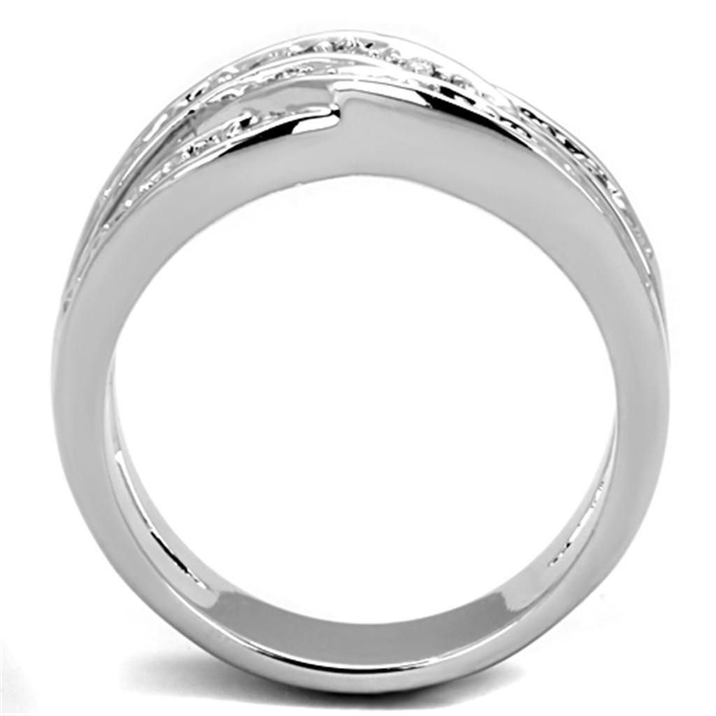 Alamode Rhodium Brass Ring with AAA Grade CZ in Clear - Flyclothing LLC