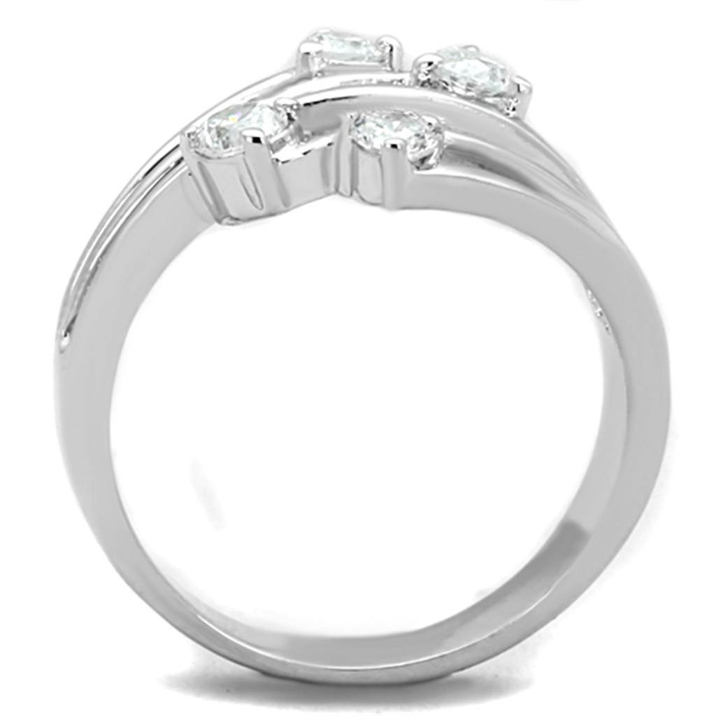 Alamode Rhodium Brass Ring with AAA Grade CZ in Clear - Flyclothing LLC