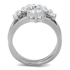 Alamode Rhodium Brass Ring with AAA Grade CZ in Clear - Flyclothing LLC