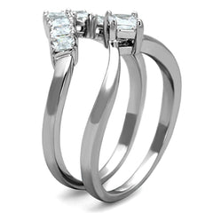 Alamode Rhodium Brass Ring with AAA Grade CZ in Clear - Flyclothing LLC