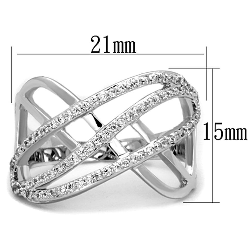 Alamode Rhodium Brass Ring with AAA Grade CZ in Clear - Flyclothing LLC