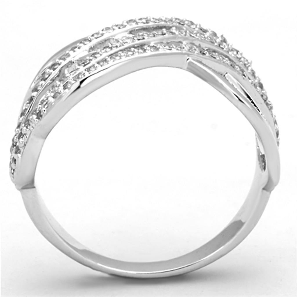 Alamode Rhodium Brass Ring with AAA Grade CZ in Clear - Flyclothing LLC