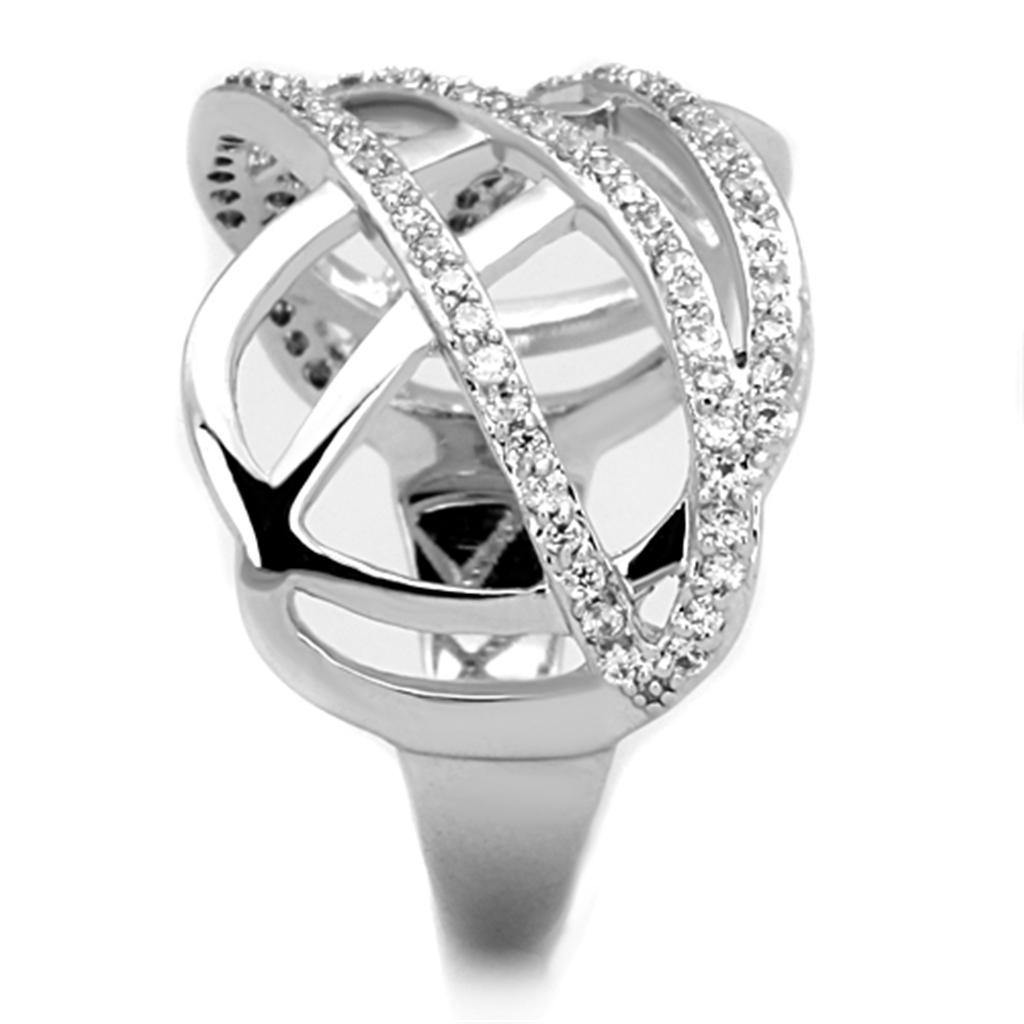 Alamode Rhodium Brass Ring with AAA Grade CZ in Clear - Flyclothing LLC