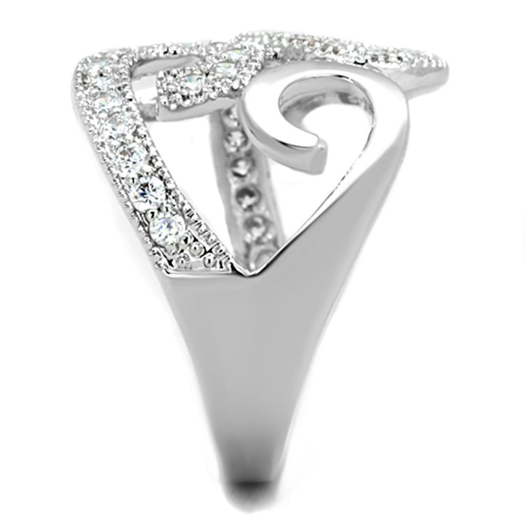 Alamode Rhodium Brass Ring with AAA Grade CZ in Clear - Flyclothing LLC