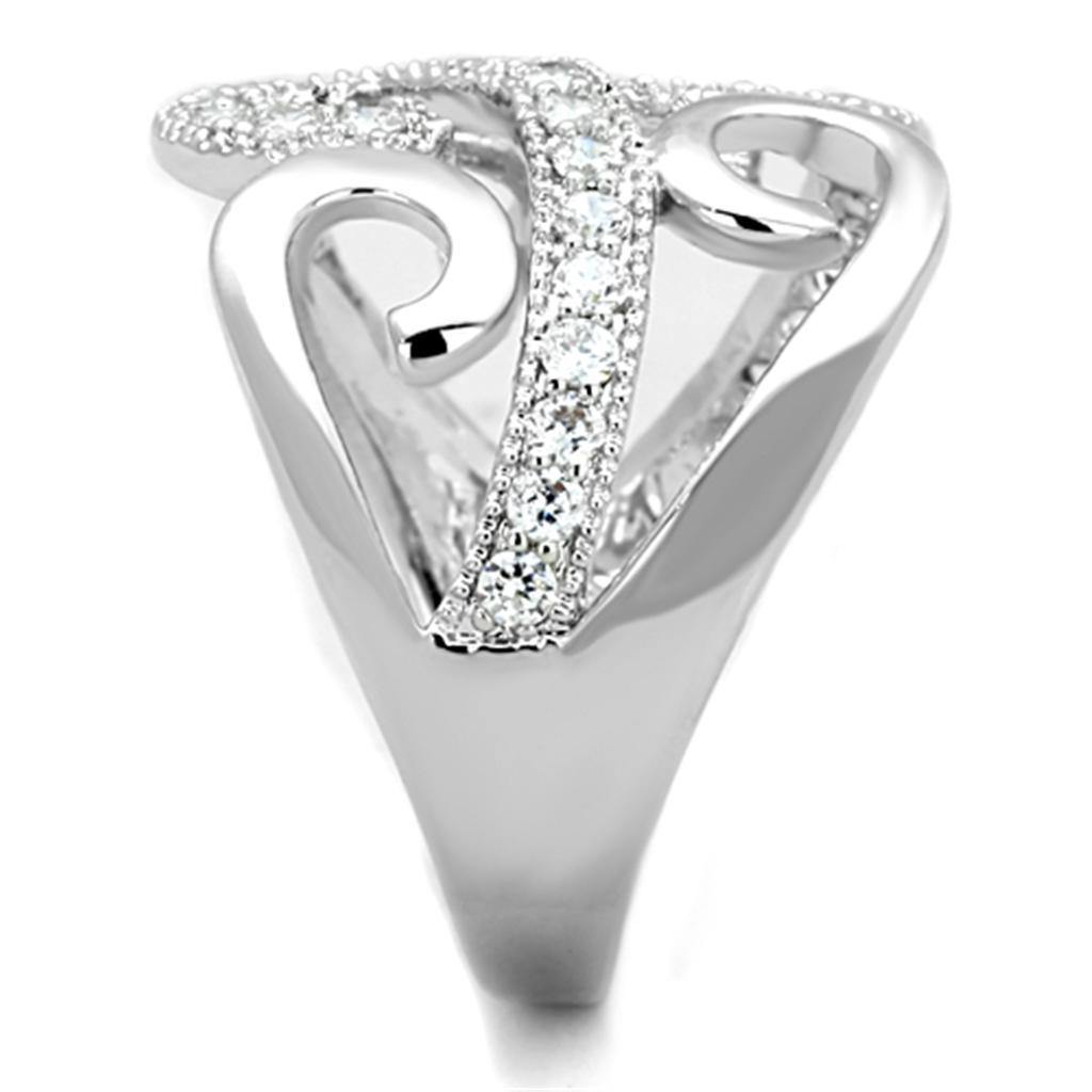 Alamode Rhodium Brass Ring with AAA Grade CZ in Clear - Alamode