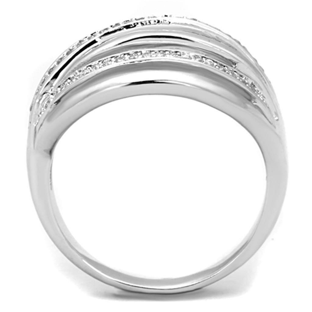 Alamode Rhodium Brass Ring with AAA Grade CZ in Clear - Alamode