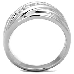 Alamode Rhodium Brass Ring with AAA Grade CZ in Clear - Flyclothing LLC