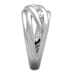 Alamode Rhodium Brass Ring with AAA Grade CZ in Clear - Flyclothing LLC