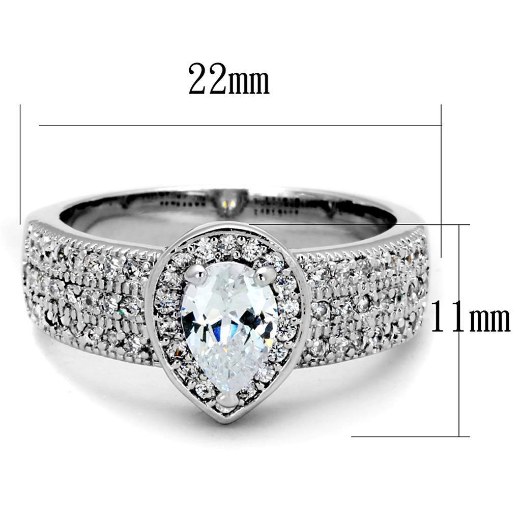 Alamode Rhodium Brass Ring with AAA Grade CZ in Clear - Flyclothing LLC