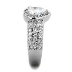 Alamode Rhodium Brass Ring with AAA Grade CZ in Clear - Flyclothing LLC