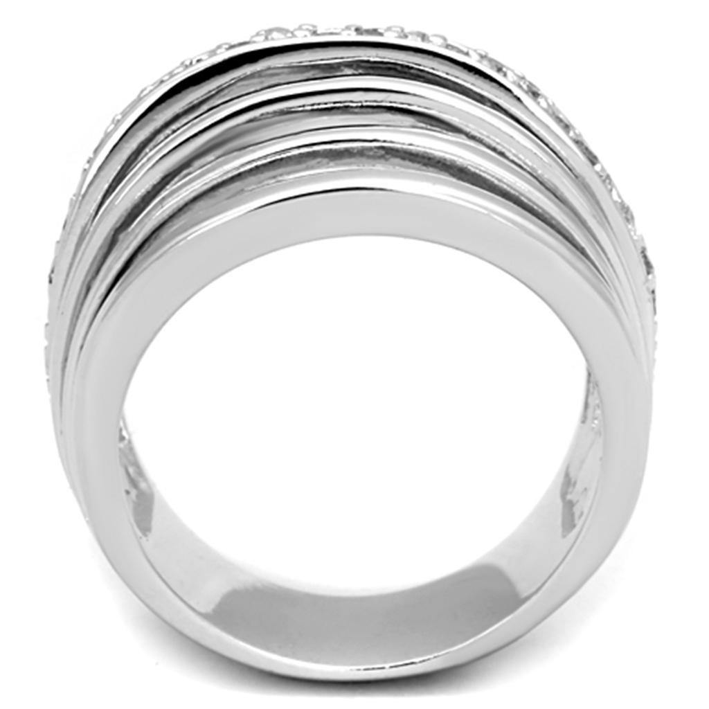 Alamode Rhodium Brass Ring with AAA Grade CZ in Clear - Flyclothing LLC