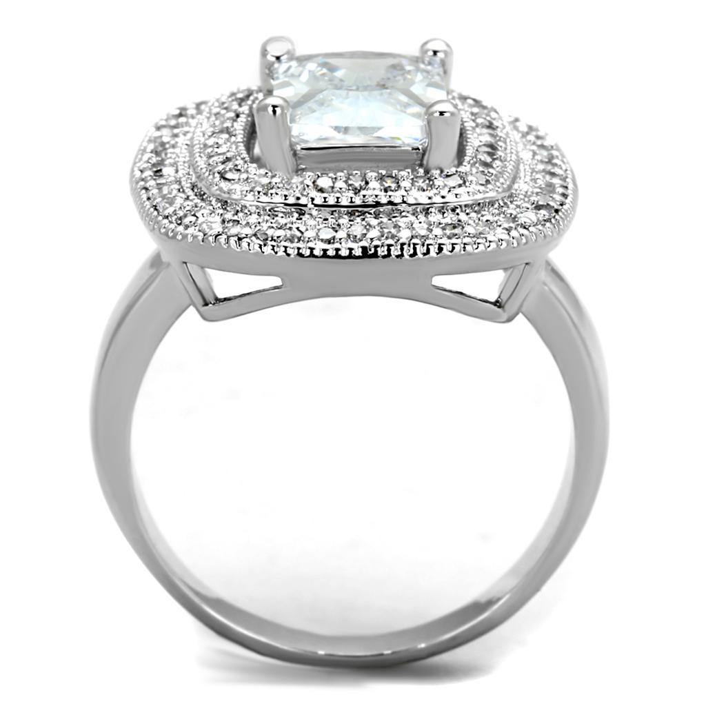 Alamode Rhodium Brass Ring with AAA Grade CZ in Clear - Flyclothing LLC