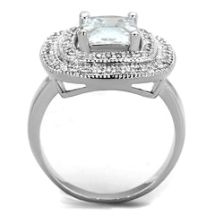 Alamode Rhodium Brass Ring with AAA Grade CZ in Clear - Flyclothing LLC