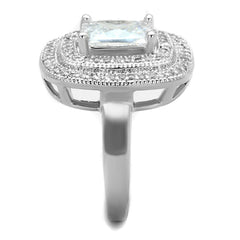 Alamode Rhodium Brass Ring with AAA Grade CZ in Clear - Flyclothing LLC