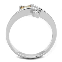 Alamode Rhodium Brass Ring with AAA Grade CZ in Champagne - Flyclothing LLC