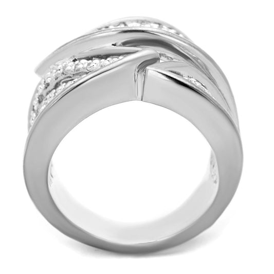 Alamode Rhodium Brass Ring with AAA Grade CZ in Clear - Flyclothing LLC