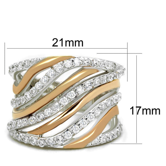 Alamode Rose Gold + Rhodium Brass Ring with AAA Grade CZ in Clear - Alamode