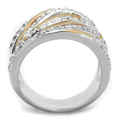 Alamode Rose Gold + Rhodium Brass Ring with AAA Grade CZ in Clear - Alamode