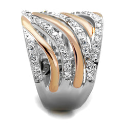 Alamode Rose Gold + Rhodium Brass Ring with AAA Grade CZ in Clear - Alamode