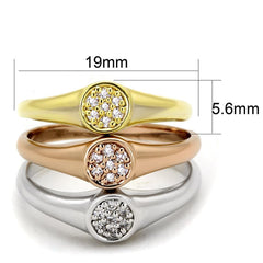 Alamode Rhodium + Gold + Rose Gold Brass Ring with AAA Grade CZ in Clear - Alamode