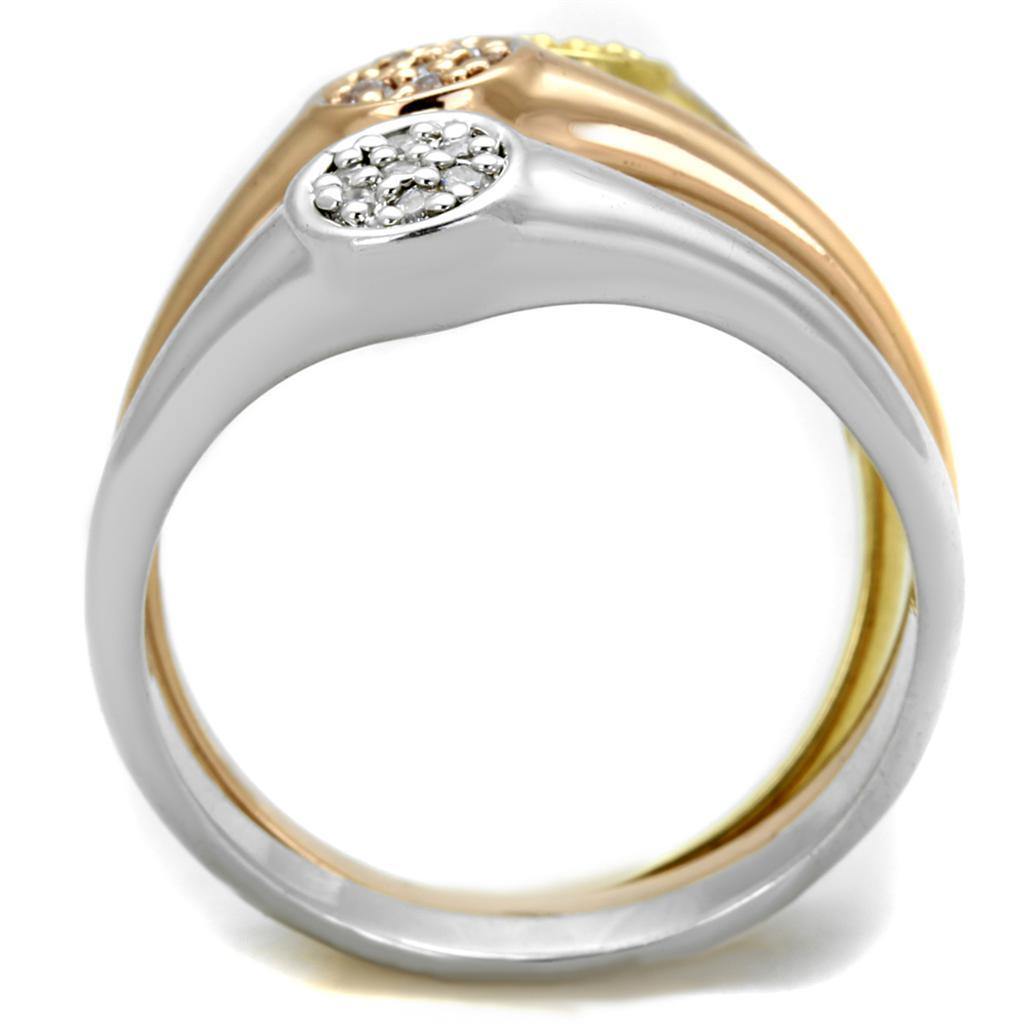 Alamode Rhodium + Gold + Rose Gold Brass Ring with AAA Grade CZ in Clear - Alamode