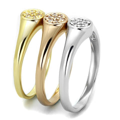 Alamode Rhodium + Gold + Rose Gold Brass Ring with AAA Grade CZ in Clear - Alamode