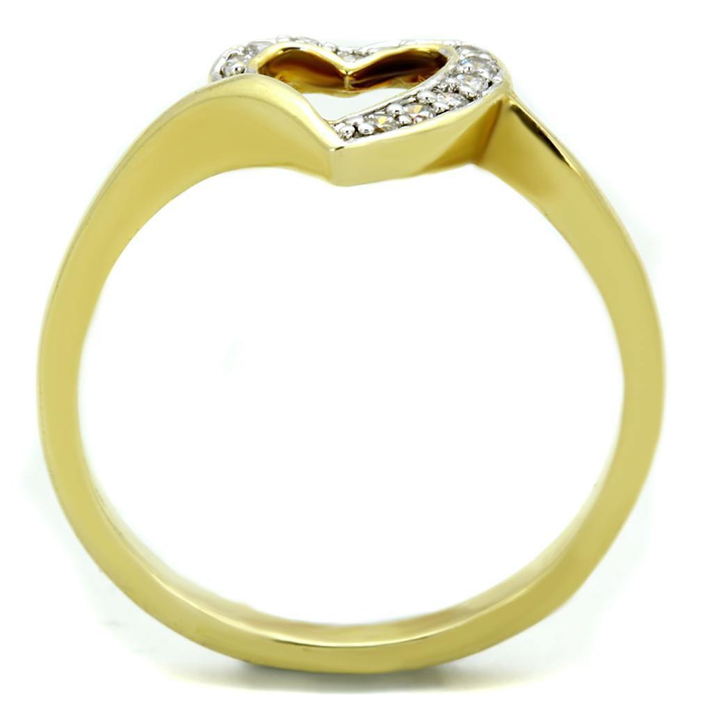 Alamode Gold+Rhodium Brass Ring with AAA Grade CZ in Clear - Flyclothing LLC