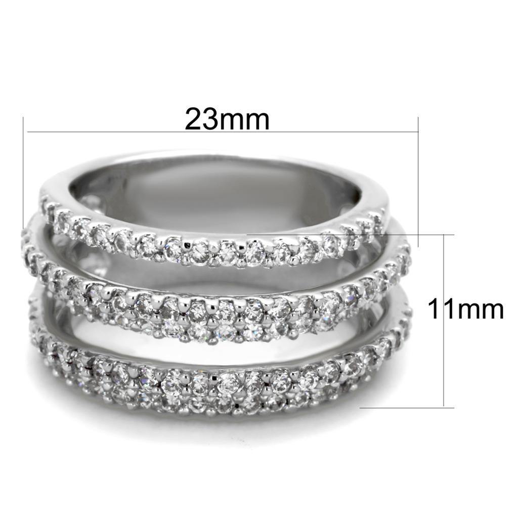 Alamode Rhodium Brass Ring with AAA Grade CZ in Clear - Flyclothing LLC